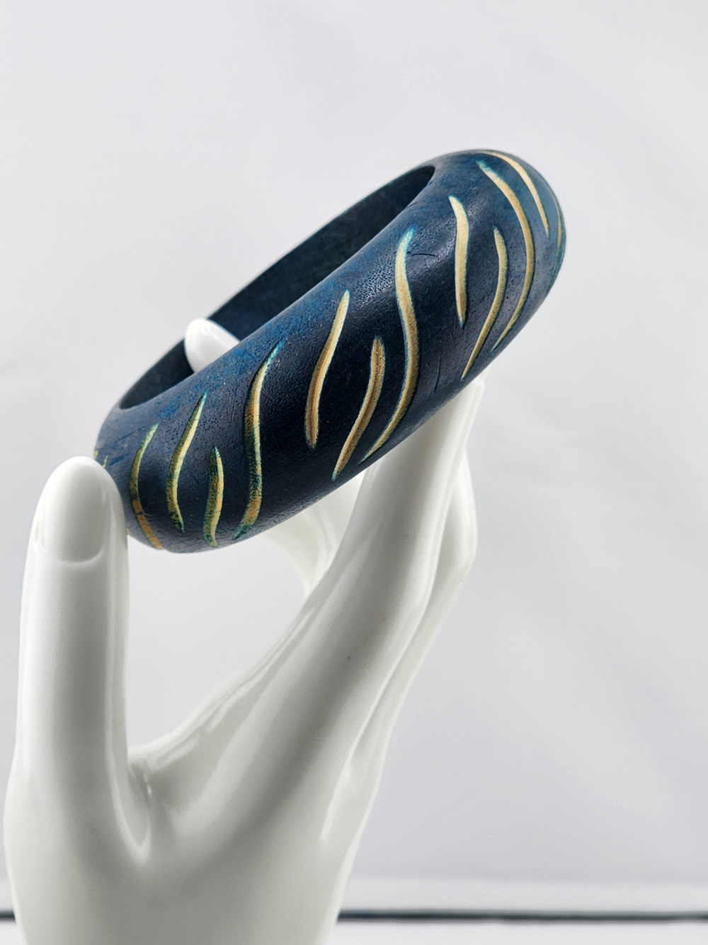7.75in Handcrafted Navy Blue Bangle Bracelet with Gold Accents 0503